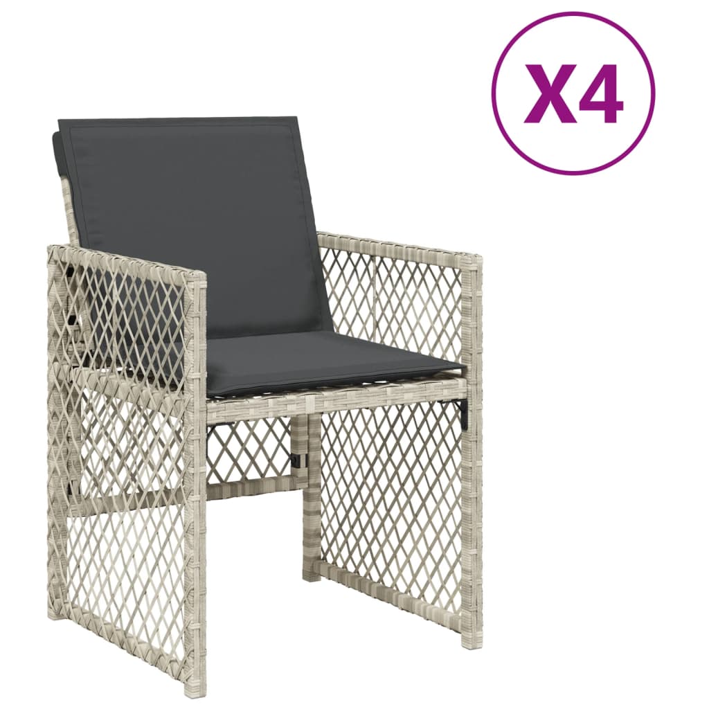 Sedie da Giardino con Cuscini 4 pz Grigio Chiaro in Polyrattan