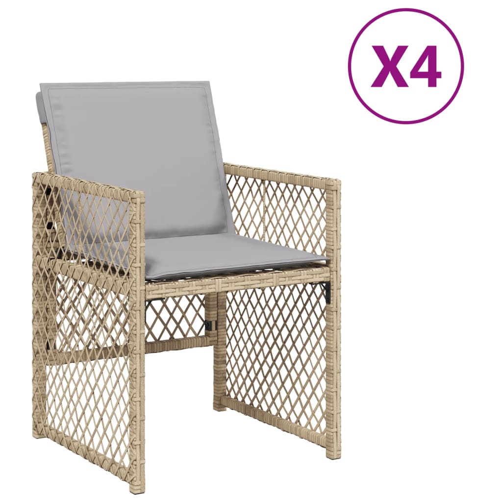 Sedie da Giardino con Cuscini 4 pz Beige Misto in Polyrattan - homemem39