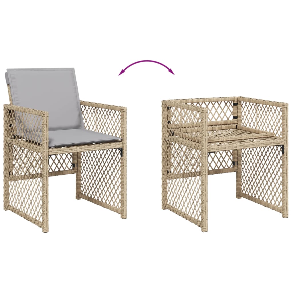 Sedie da Giardino con Cuscini 4 pz Beige Misto in Polyrattan - homemem39