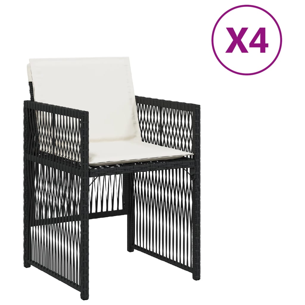 Sedie da Giardino con Cuscini 4 pz Nere in Polyrattan - homemem39