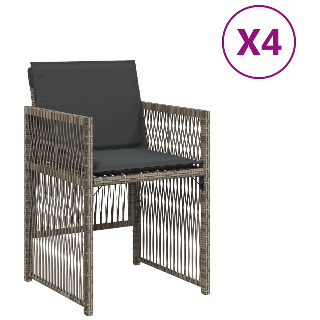 Sedie da Giardino con Cuscini 4pz Grigio in Polyrattan - homemem39