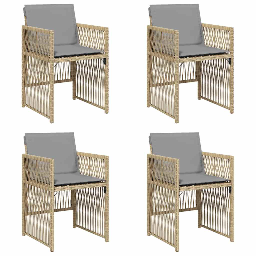 Sedie da Giardino con Cuscini 4 pz Beige Misto in Polyrattan - homemem39