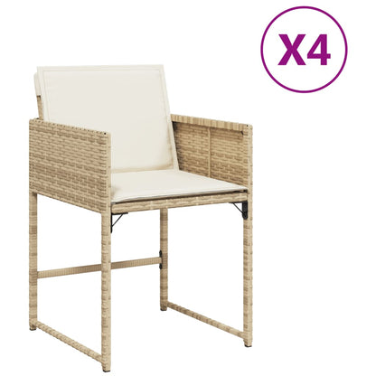 Sedie da Giardino con Cuscini 4 pz Beige in Polyrattan