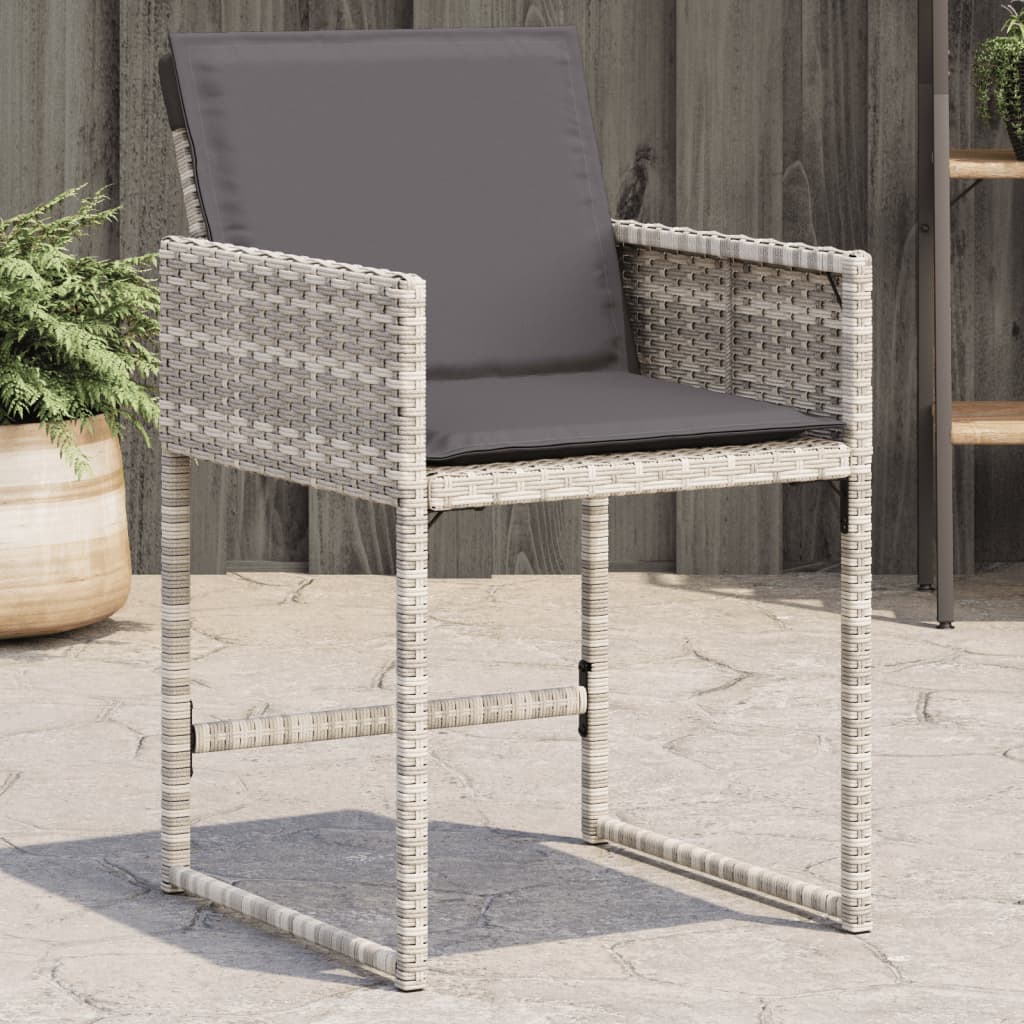 Sedie da Giardino con Cuscini 4 pz Grigio Chiaro in Polyrattan