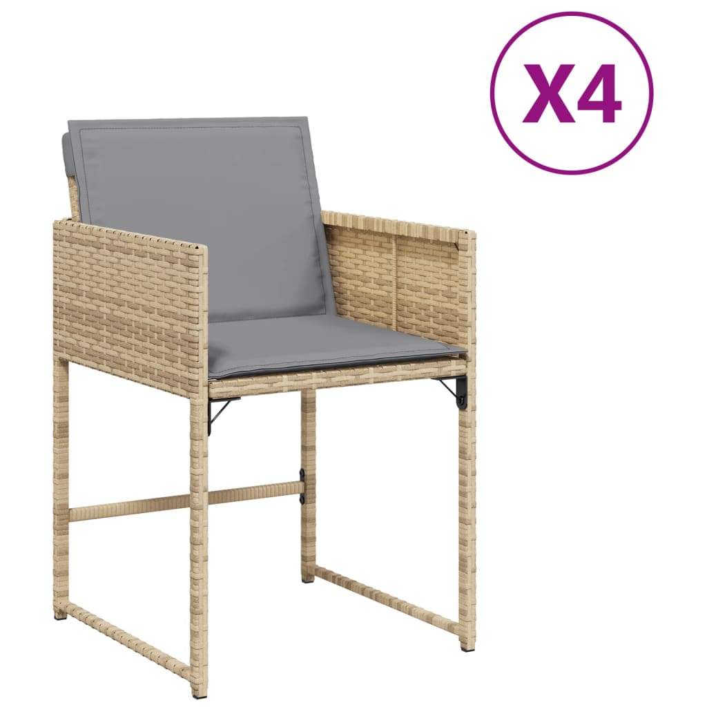 Sedie da Giardino con Cuscini 4 pz Beige Misto in Polyrattan