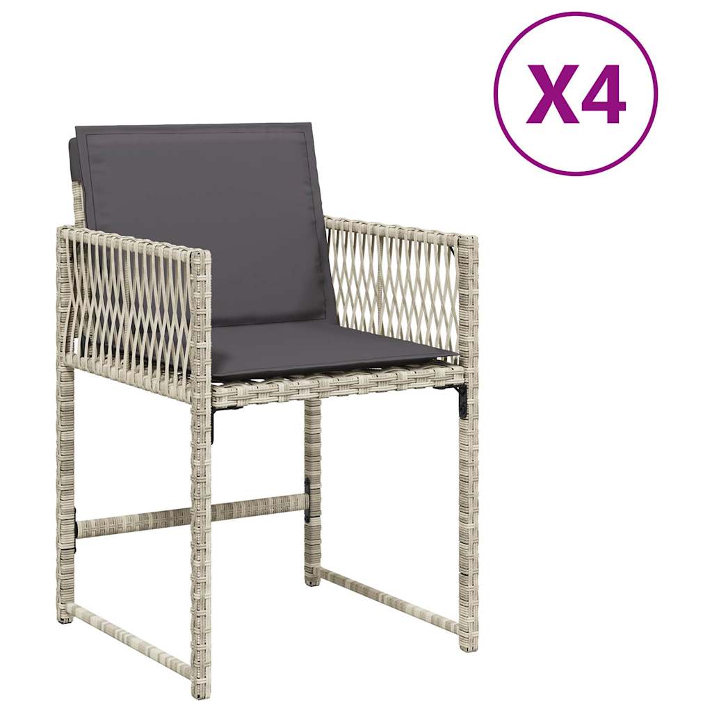 Sedie da Giardino con Cuscini 4 pz Grigio Chiaro in Polyrattan