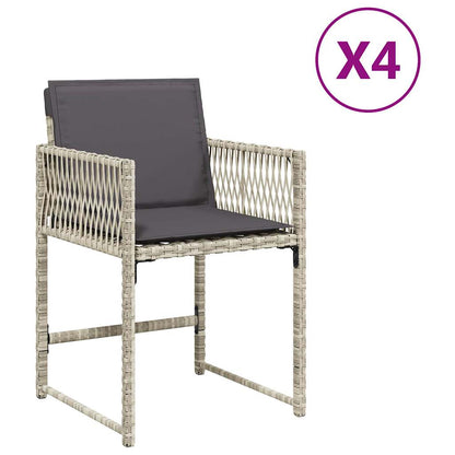 Sedie da Giardino con Cuscini 4 pz Grigio Chiaro in Polyrattan