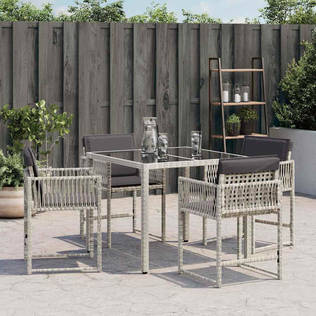 Sedie da Giardino con Cuscini 4 pz Grigio Chiaro in Polyrattan