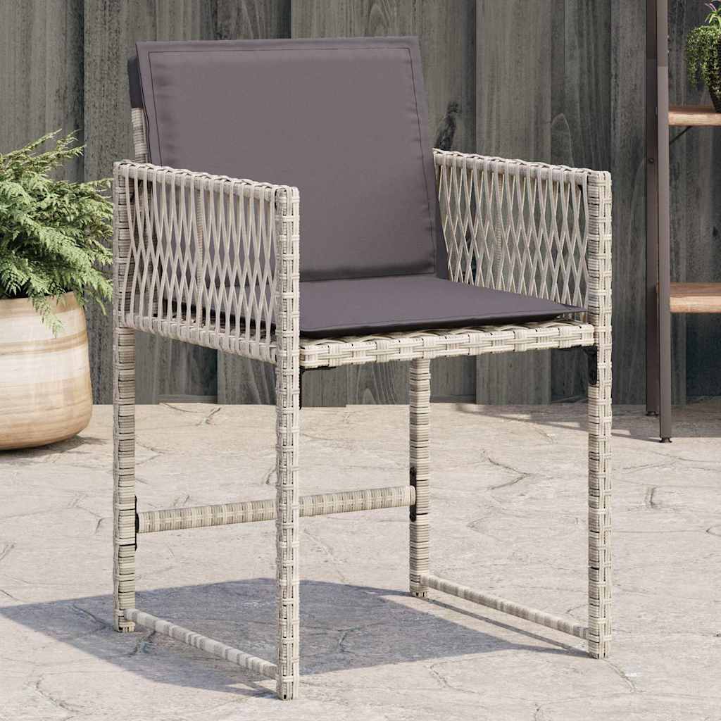 Sedie da Giardino con Cuscini 4 pz Grigio Chiaro in Polyrattan