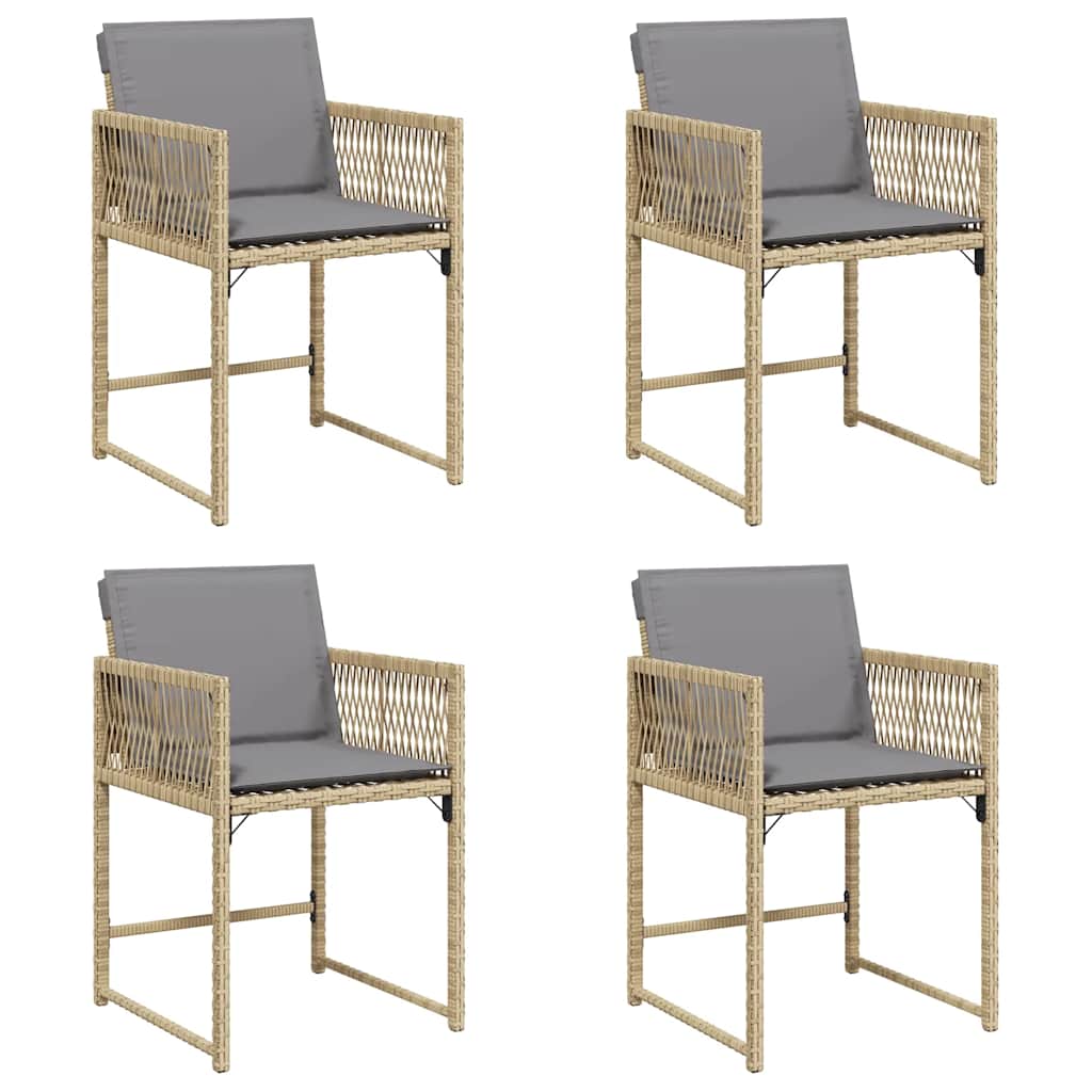 Sedie da Giardino con Cuscini 4 pz Beige Misto in Polyrattan - homemem39