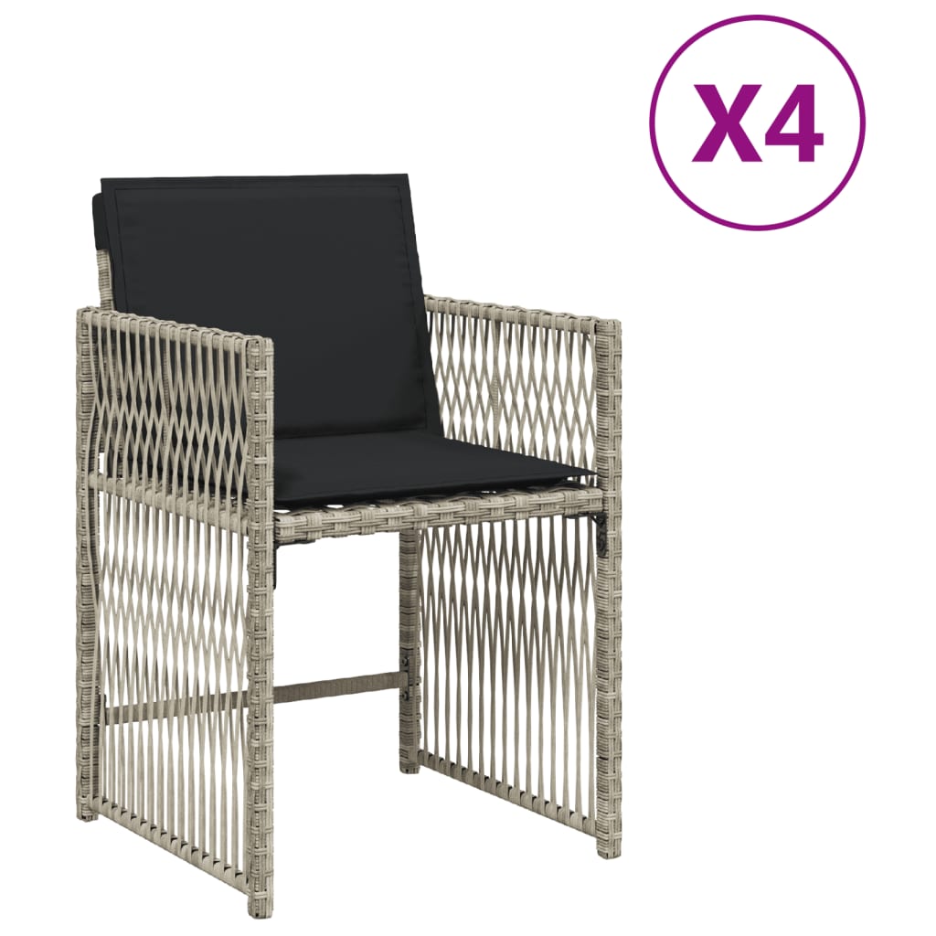 Sedie da Giardino con Cuscini 4 pz Grigio Chiaro in Polyrattan