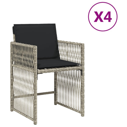 Sedie da Giardino con Cuscini 4 pz Grigio Chiaro in Polyrattan