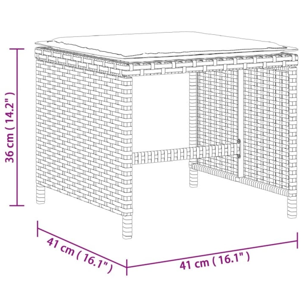 Sgabelli da Giardino con Cuscini 4pz Neri 41x41x36cm Polyrattan