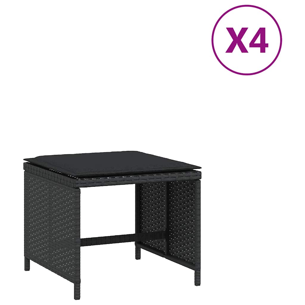 Sgabelli da Giardino con Cuscini 4pz Neri 41x41x36cm Polyrattan | homemem39