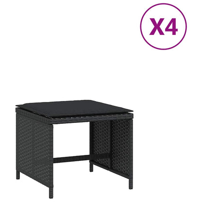 Sgabelli da Giardino con Cuscini 4pz Neri 41x41x36cm Polyrattan | homemem39