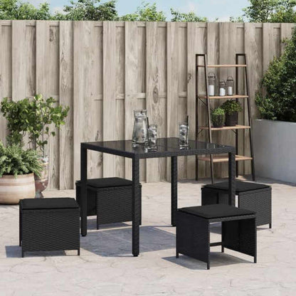 Sgabelli da Giardino con Cuscini 4pz Neri 41x41x36cm Polyrattan | homemem39