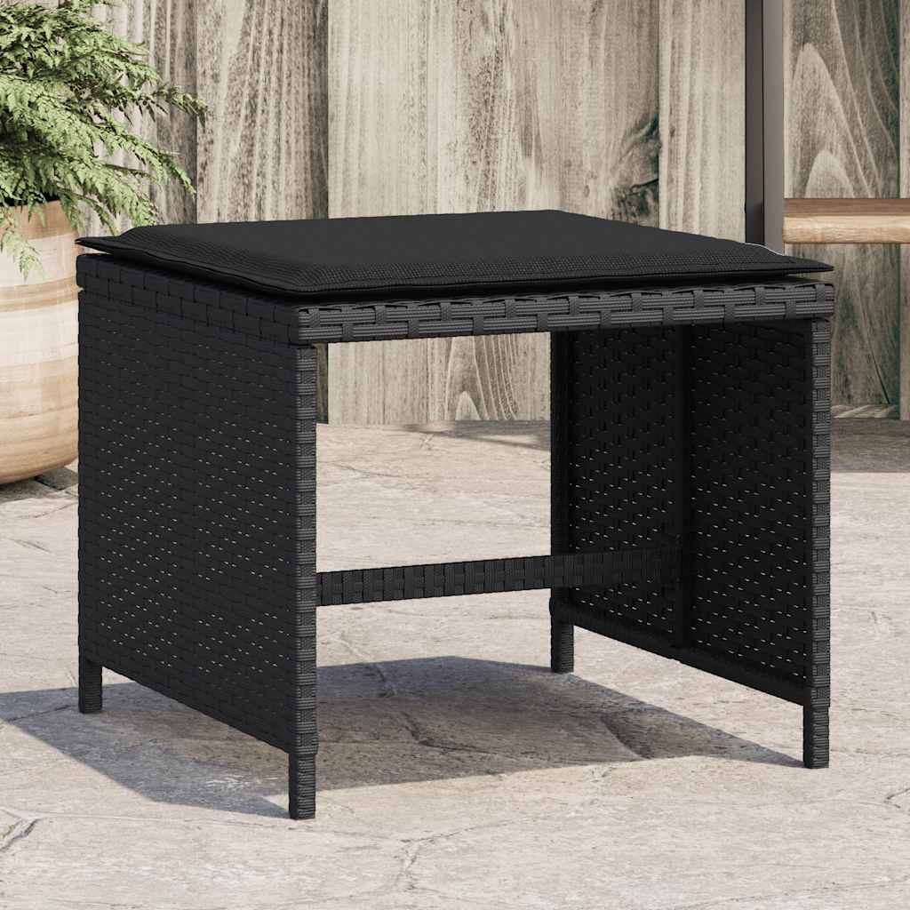 Sgabelli da Giardino con Cuscini 4pz Neri 41x41x36cm Polyrattan | homemem39