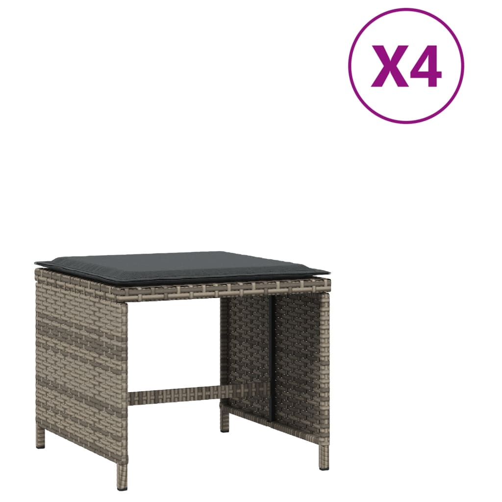 Sgabelli Giardino con Cuscini 4pz Grigi 41x41x36cm Polyrattan