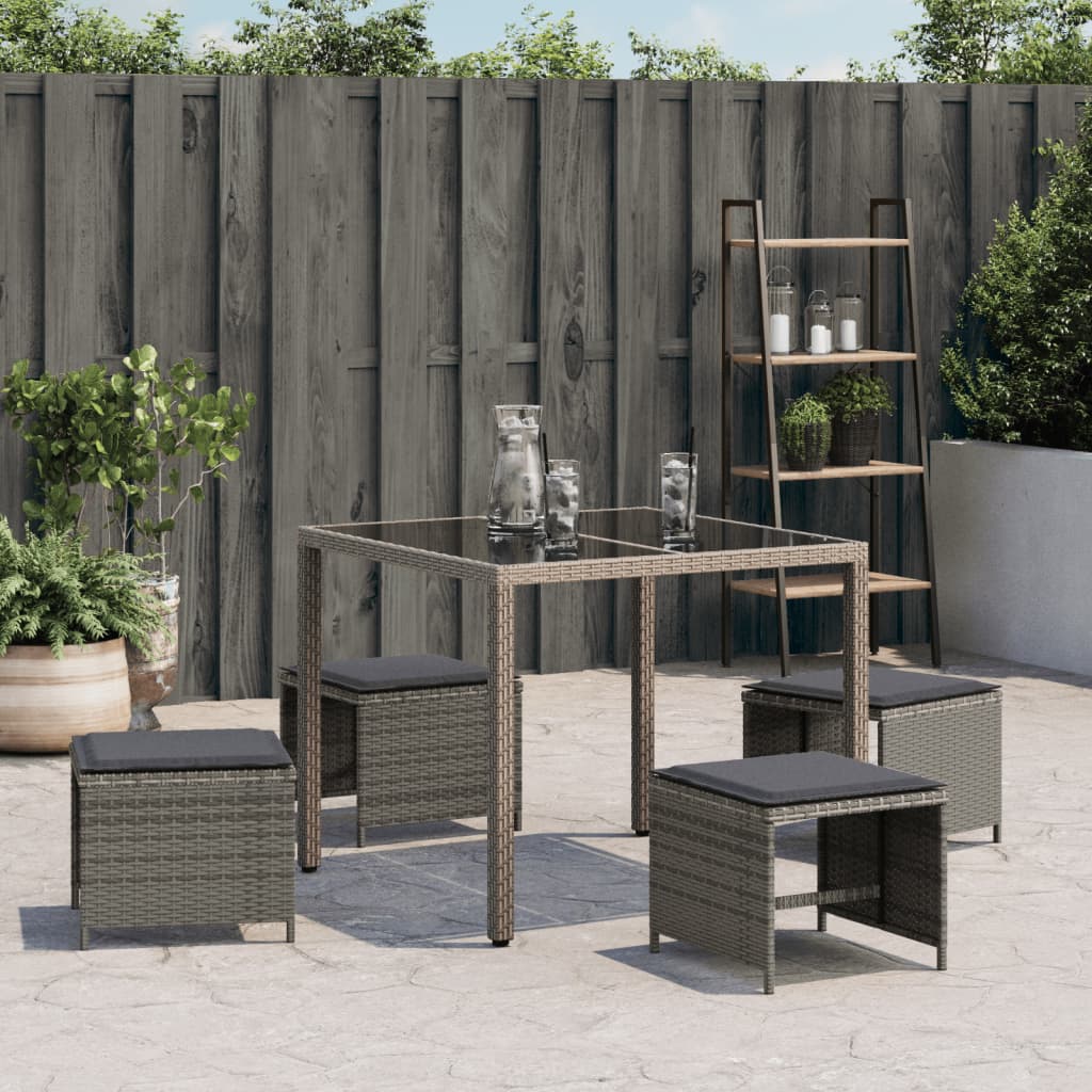 Sgabelli Giardino con Cuscini 4pz Grigi 41x41x36cm Polyrattan