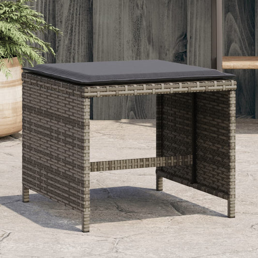 Gartenhocker mit Kissen 4 Stück Grau 41x41x36cm Polyrattan