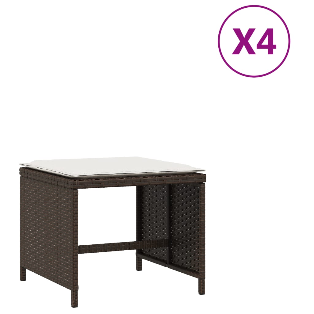 Sgabelli Giardino con Cuscini 4pz Marroni 41x41x36cm Polyrattan