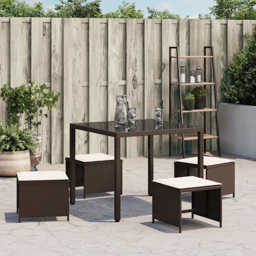 Sgabelli Giardino con Cuscini 4pz Marroni 41x41x36cm Polyrattan