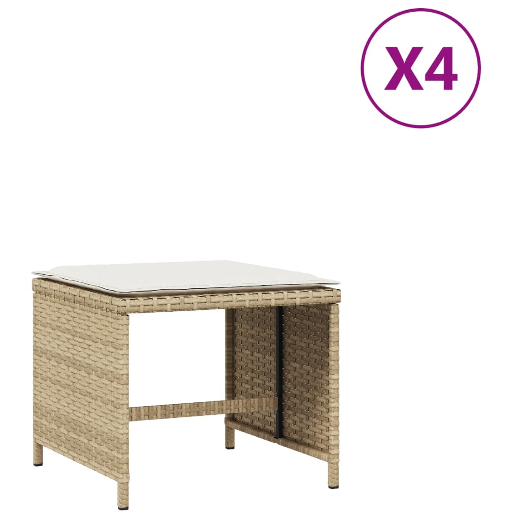 Sgabelli Giardino con Cuscini 4pz Beige 41x41x36cm Polyrattan