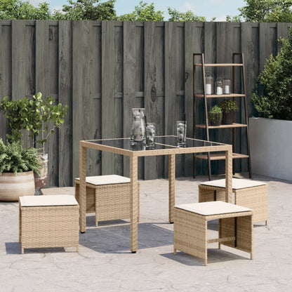 Sgabelli Giardino con Cuscini 4pz Beige 41x41x36cm Polyrattan