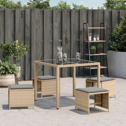 Sgabelli Giardino Cuscini 4pz Beige Misto 41x41x36cm Polyrattan