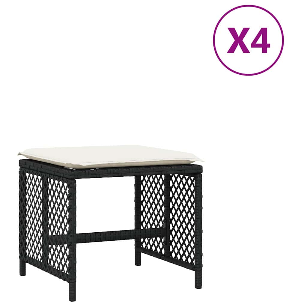 Sgabelli da Giardino con Cuscini 4pz Neri 41x41x36cm Polyrattan | homemem39