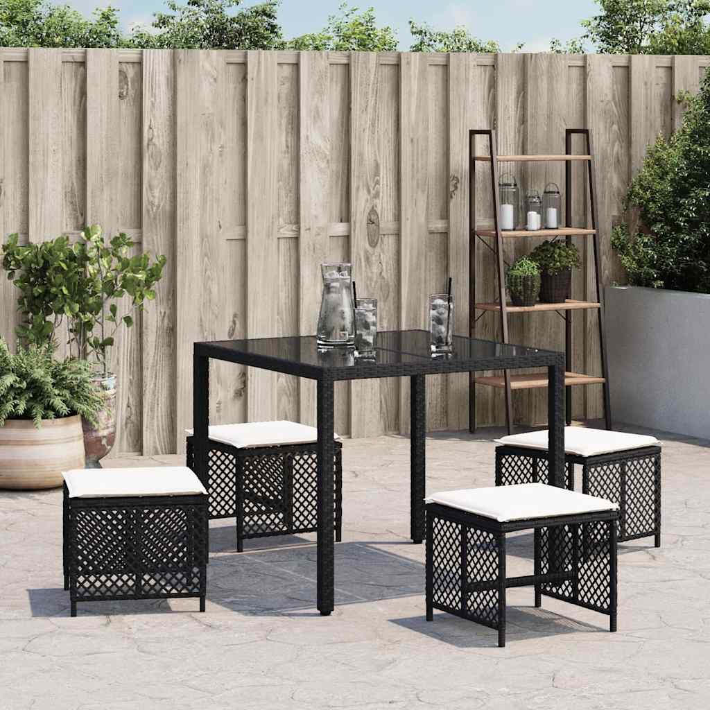 Sgabelli da Giardino con Cuscini 4pz Neri 41x41x36cm Polyrattan | homemem39