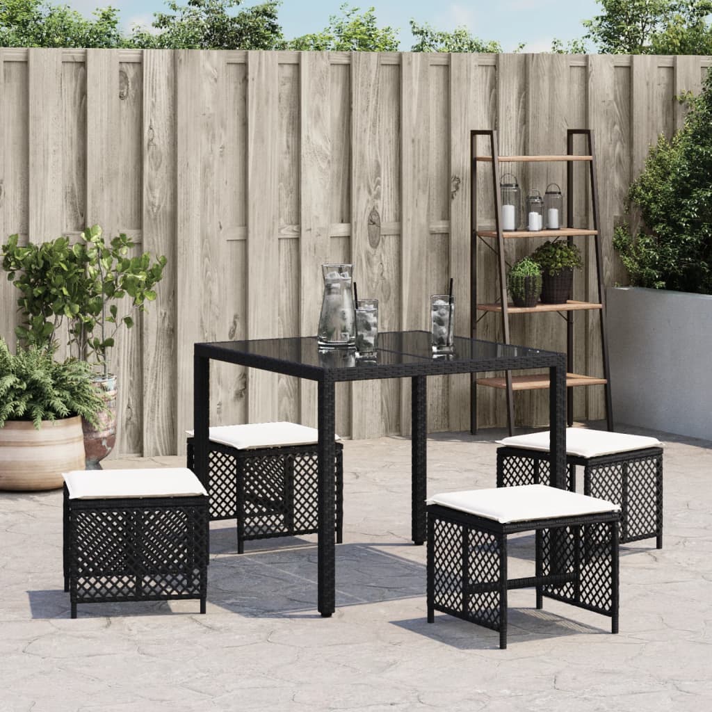 Sgabelli da Giardino con Cuscini 4pz Neri 41x41x36cm Polyrattan - homemem39