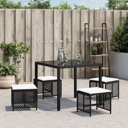 Sgabelli da Giardino con Cuscini 4pz Neri 41x41x36cm Polyrattan - homemem39