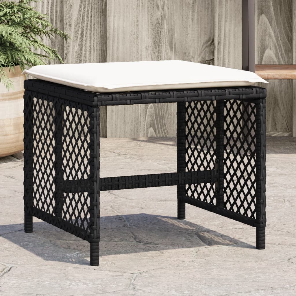 Sgabelli da Giardino con Cuscini 4pz Neri 41x41x36cm Polyrattan - homemem39