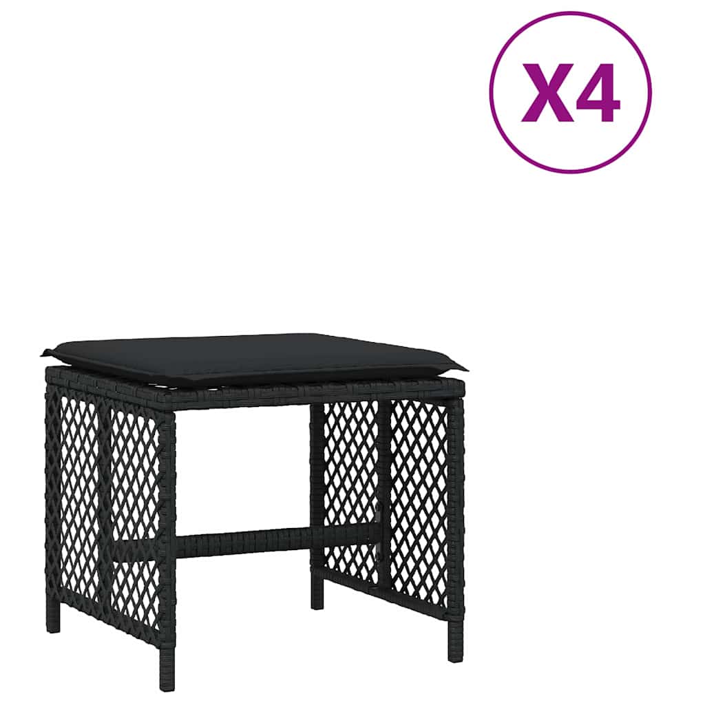 Sgabelli da Giardino con Cuscini 4pz Neri 41x41x36cm Polyrattan | homemem39