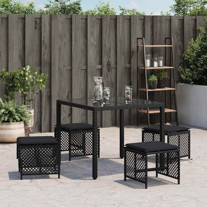 Sgabelli da Giardino con Cuscini 4pz Neri 41x41x36cm Polyrattan | homemem39