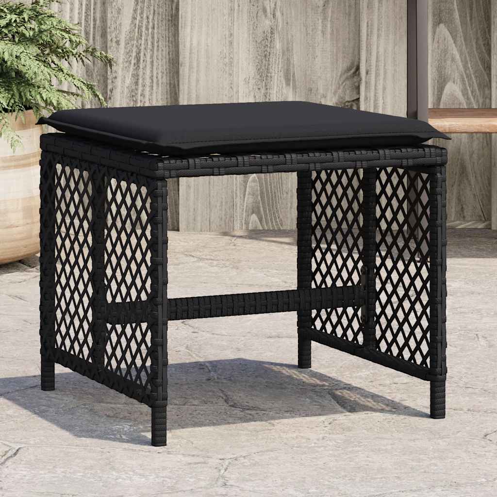 Sgabelli da Giardino con Cuscini 4pz Neri 41x41x36cm Polyrattan | homemem39