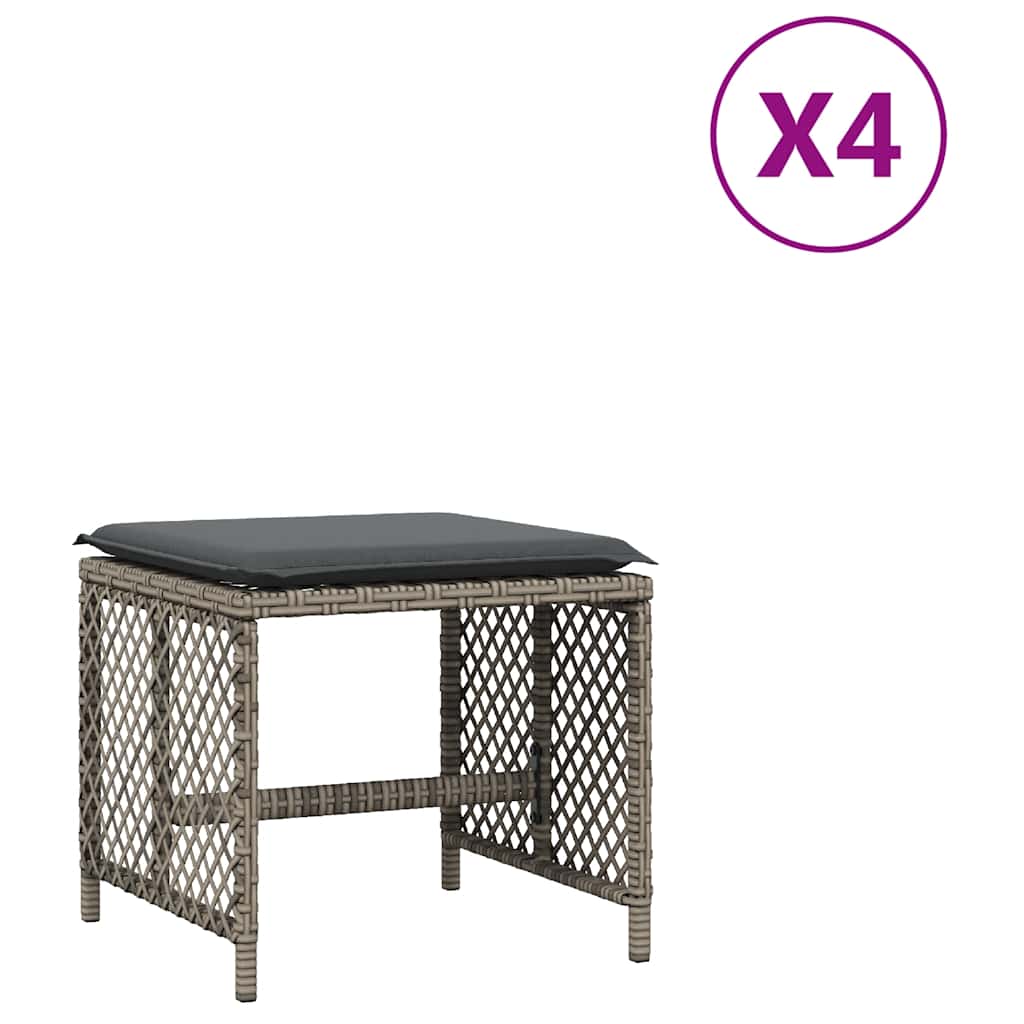 Sgabelli Giardino con Cuscini 4pz Grigi 41x41x36cm Polyrattan | homemem39