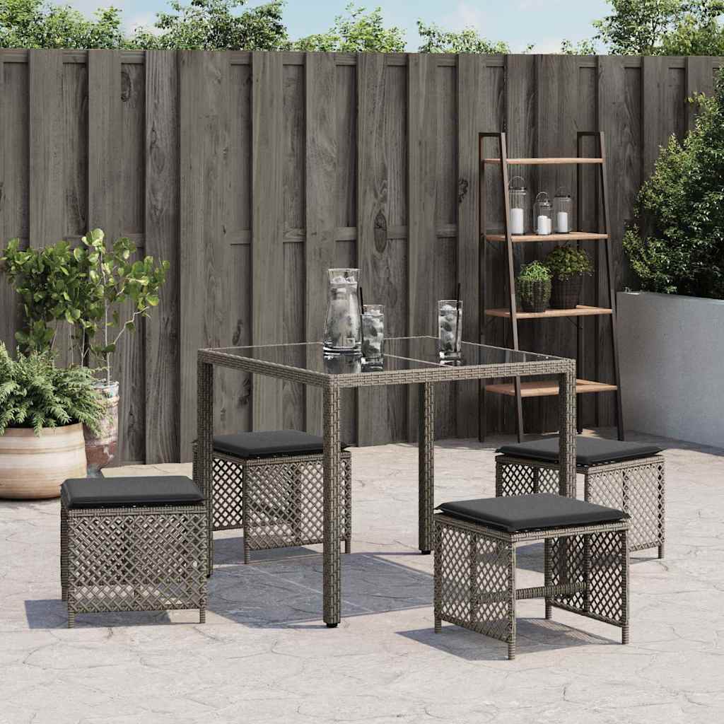 Sgabelli Giardino con Cuscini 4pz Grigi 41x41x36cm Polyrattan | homemem39