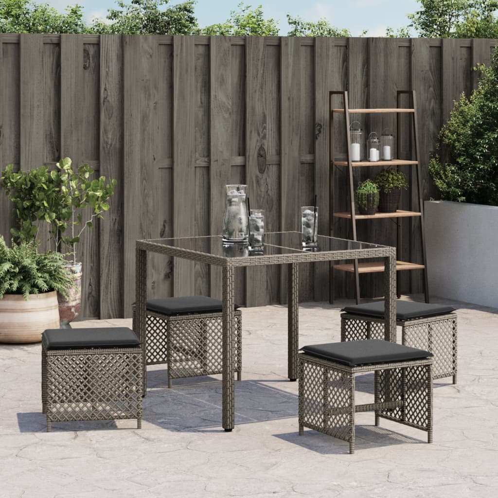 Sgabelli Giardino con Cuscini 4pz Grigi 41x41x36cm Polyrattan - homemem39