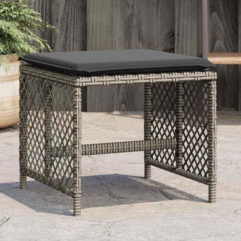Sgabelli Giardino con Cuscini 4pz Grigi 41x41x36cm Polyrattan | homemem39