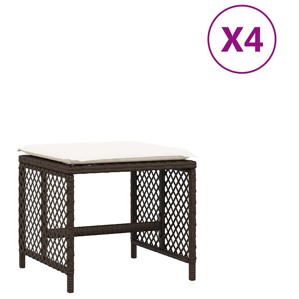Sgabelli Giardino con Cuscini 4pz Marroni 41x41x36cm Polyrattan | homemem39