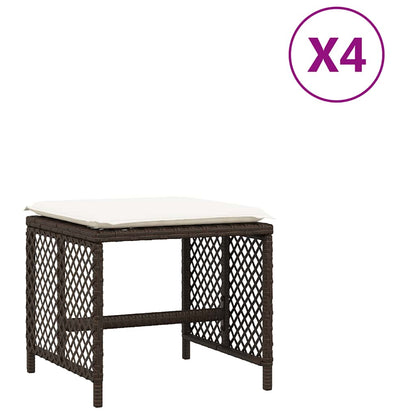 Sgabelli Giardino con Cuscini 4pz Marroni 41x41x36cm Polyrattan | homemem39