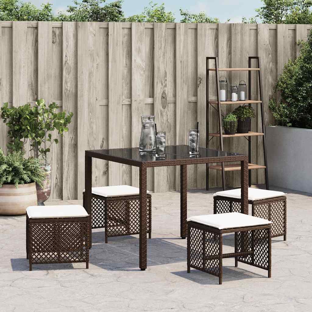 Sgabelli Giardino con Cuscini 4pz Marroni 41x41x36cm Polyrattan | homemem39