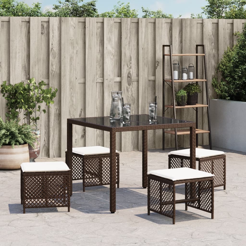 Sgabelli Giardino con Cuscini 4pz Marroni 41x41x36cm Polyrattan - homemem39
