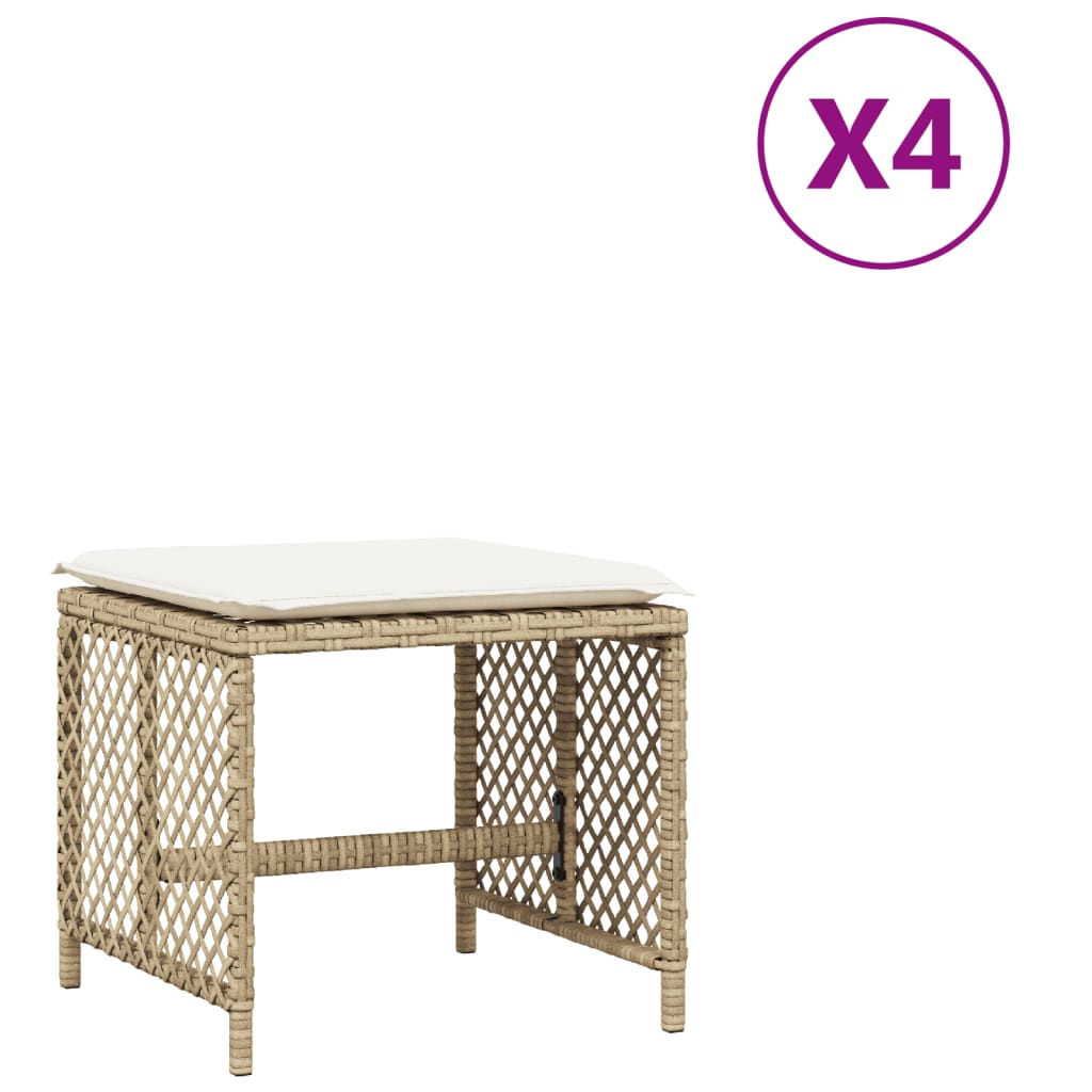 Sgabelli Giardino con Cuscini 4pz Beige 41x41x36cm Polyrattan - homemem39