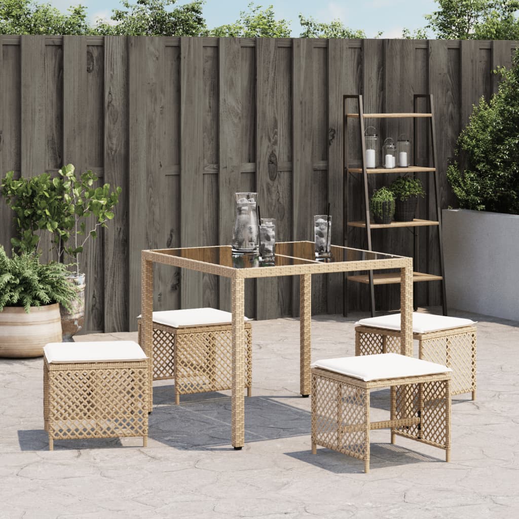 Sgabelli Giardino con Cuscini 4pz Beige 41x41x36cm Polyrattan - homemem39