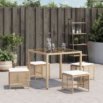 Sgabelli Giardino con Cuscini 4pz Beige 41x41x36cm Polyrattan - homemem39