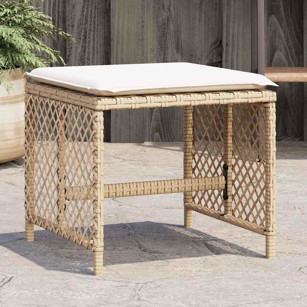 Sgabelli Giardino con Cuscini 4pz Beige 41x41x36cm Polyrattan | homemem39