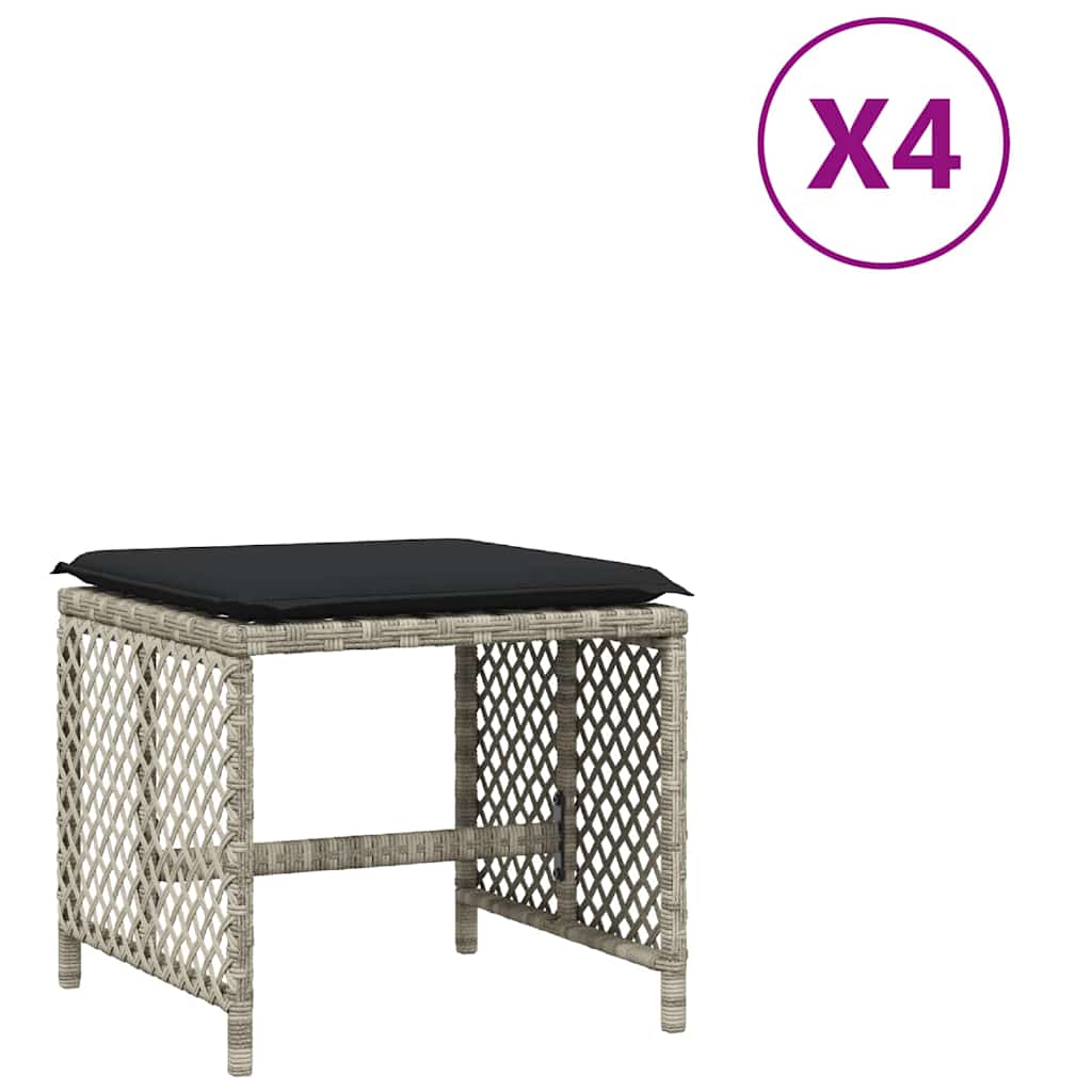Sgabelli Giardino Cuscini 4pz Grigio Chiaro 41x41x36 Polyrattan | homemem39